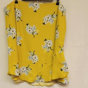 Loft plus Womens Mustard Yellow Flower Print Skirt Rounded hi low Hem Size 20